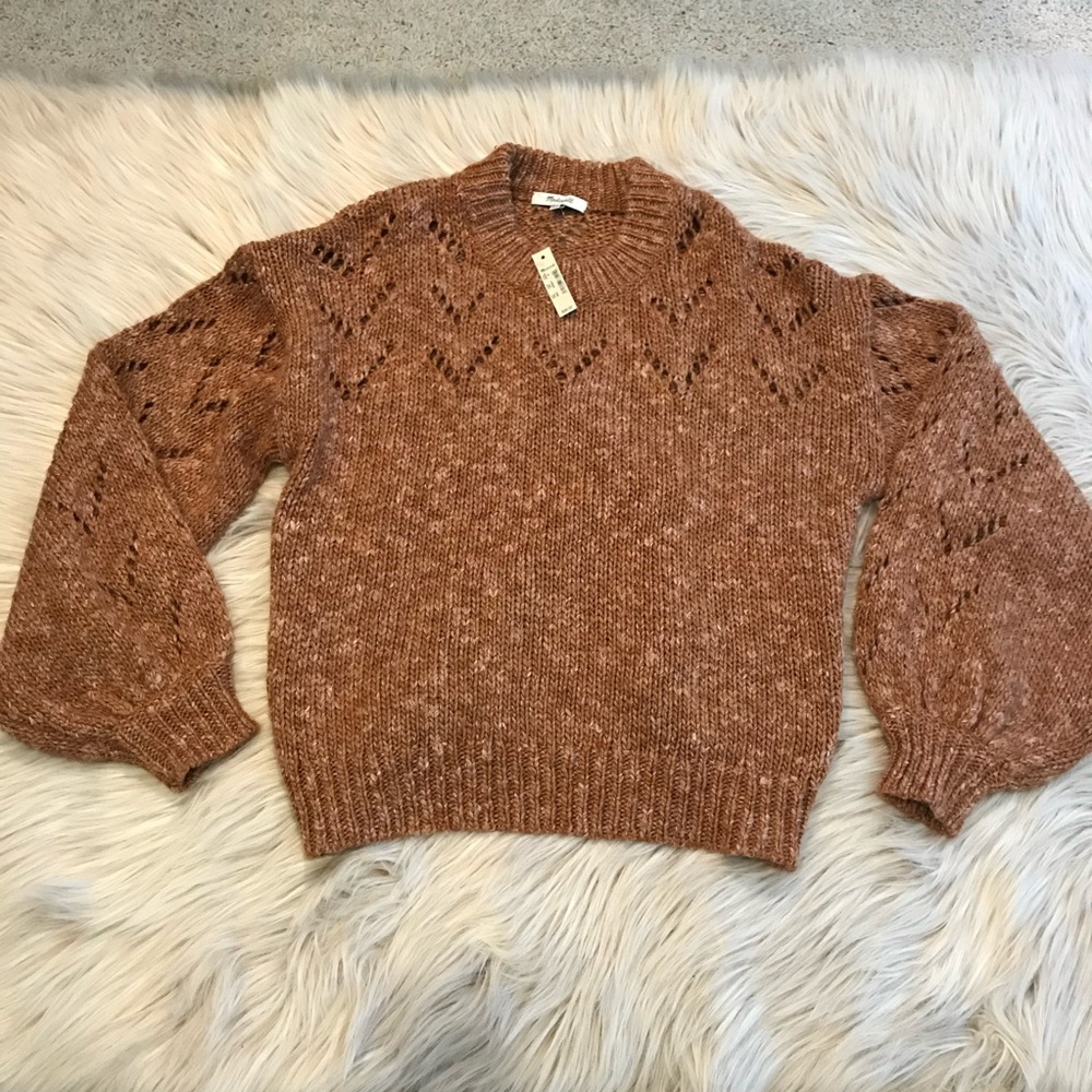 Madewell NWT Pointelle Bubble Sleeve Sweater Med